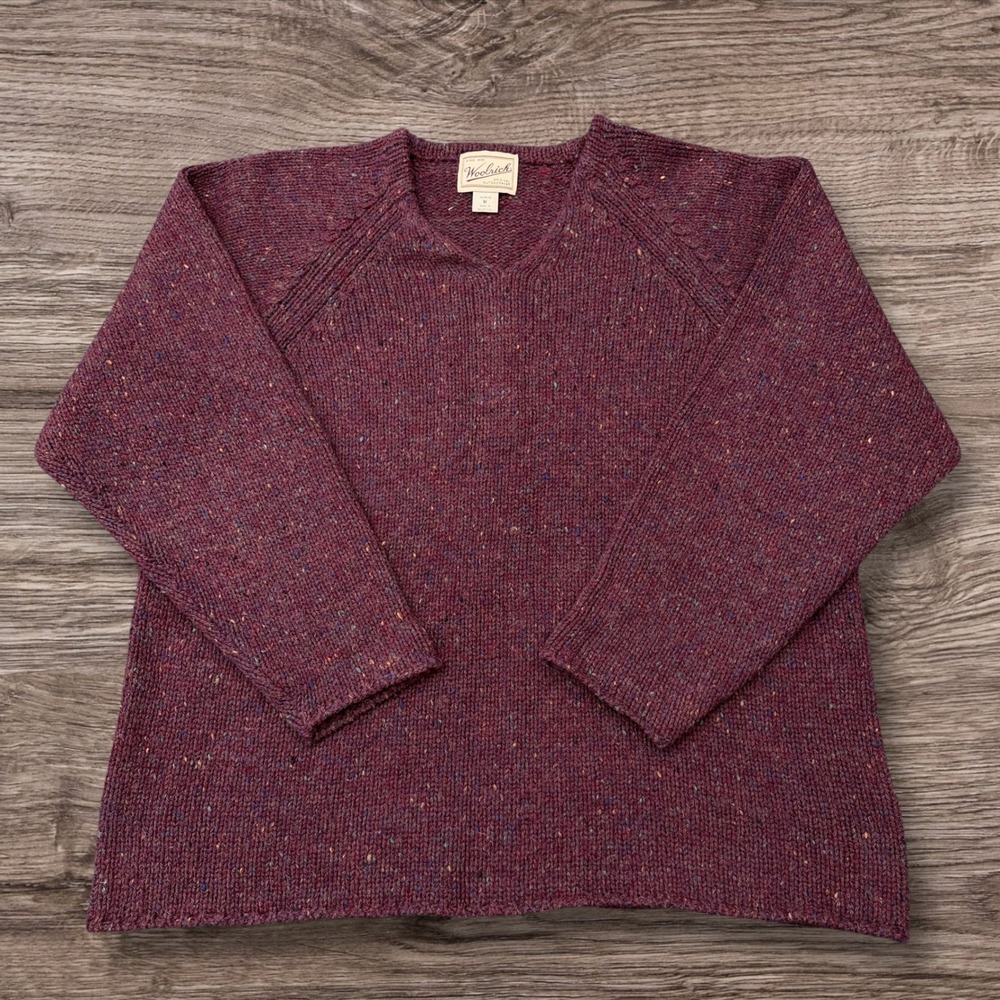Vintage Woolrich Womens M 100% Wool Burgundy Donegal Fleck Crewneck Sweater 90s